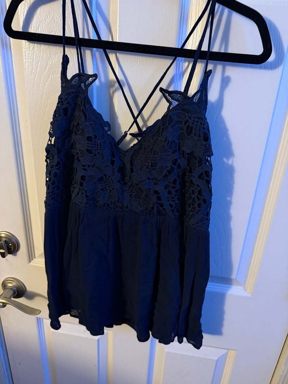 Blakeley Women's Navy Blue Lace Cami Babydoll Tank Top